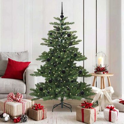 Artificial Hinged Christmas Tree PVC and Steel Green 150 cm with LEDs &black balls