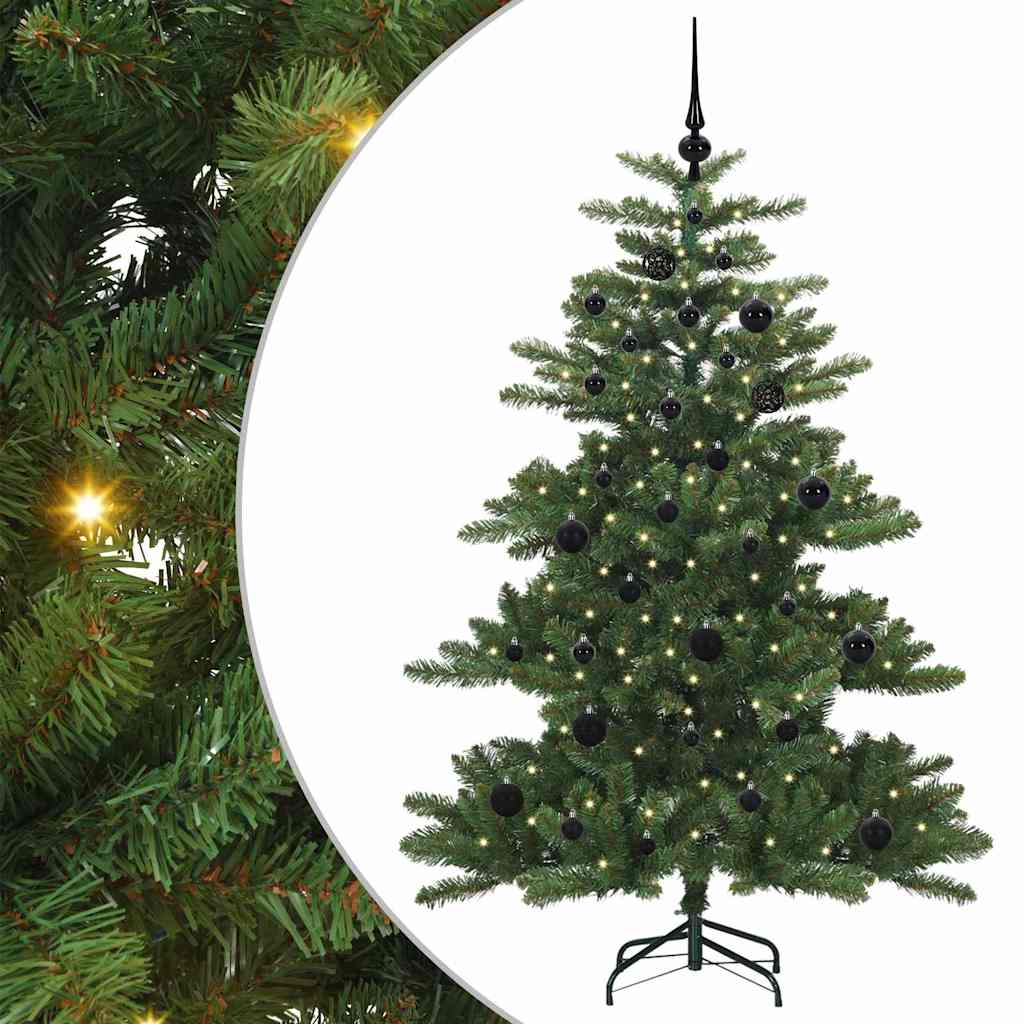 Artificial Hinged Christmas Tree PVC and Steel Green 150 cm with LEDs &black balls