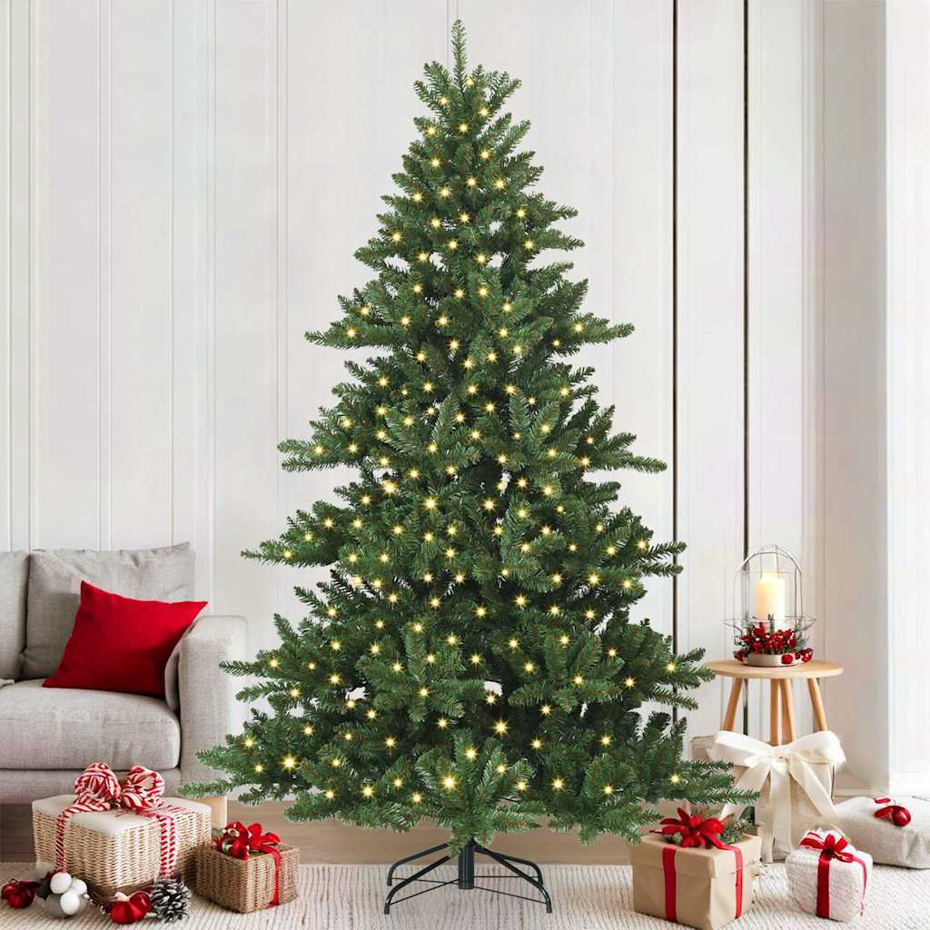 Artificial Hinged Christmas Tree PVC and Steel Green 210 cm with LEDs