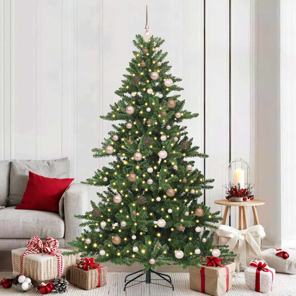 vidaXL Artificial Hinged Christmas Tree Green 210 cm PVC and Steel 1