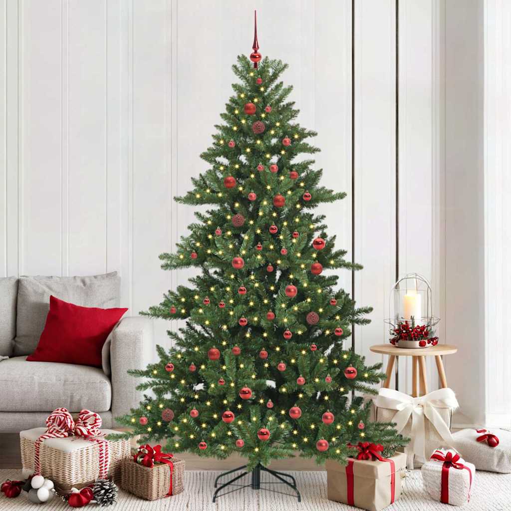 Artificial Hinged Christmas Tree PVC and Steel Green 210 cm with LEDs &red balls