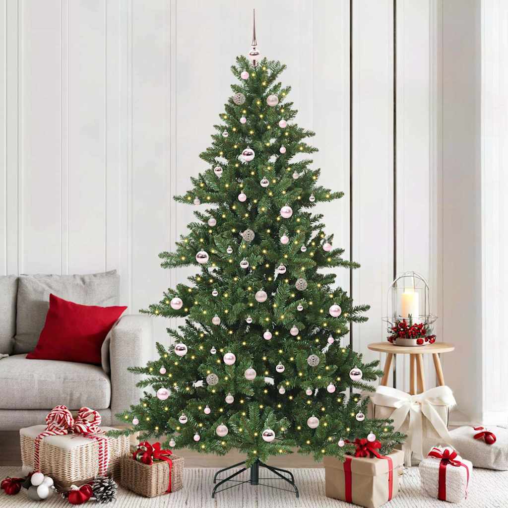 Artificial Hinged Christmas Tree PVC and Steel Green 210 cm with LEDs &pink balls