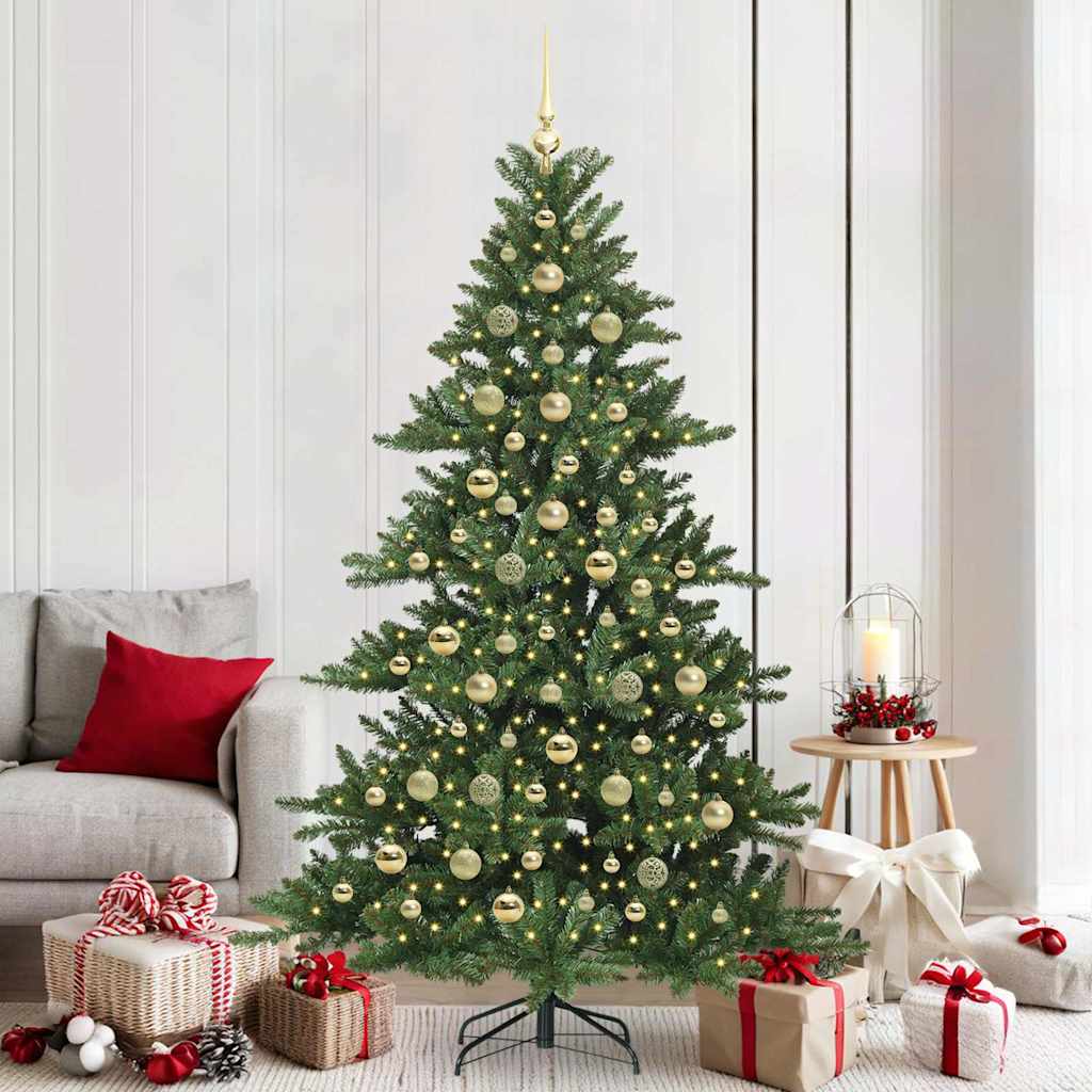 vidaXL Artificial Hinged Christmas Tree Green 210 cm PVC and Steel 1
