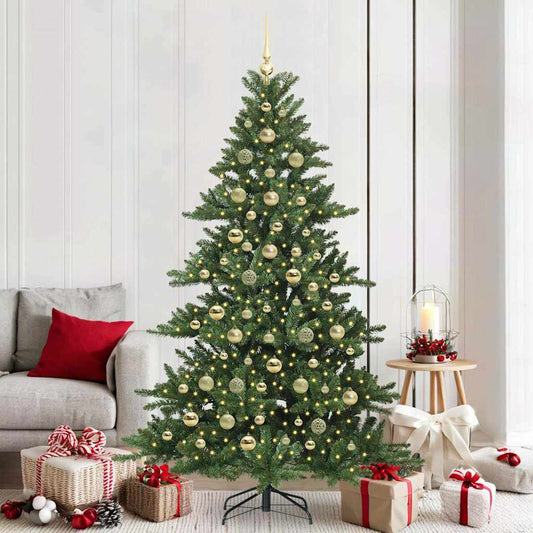 vidaXL Artificial Hinged Christmas Tree Green 210 cm PVC and Steel 1