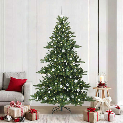 Artificial Hinged Christmas Tree PVC and Steel Green 210 cm with LEDs &silver balls