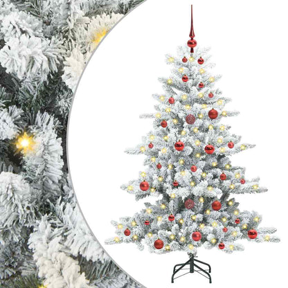 Artificial Hinged Christmas Tree PVC and Steel White 150 cm with LEDs &red balls