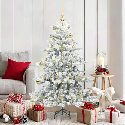 Artificial Hinged Christmas Tree PVC and Steel White 150 cm with LEDs &gold balls