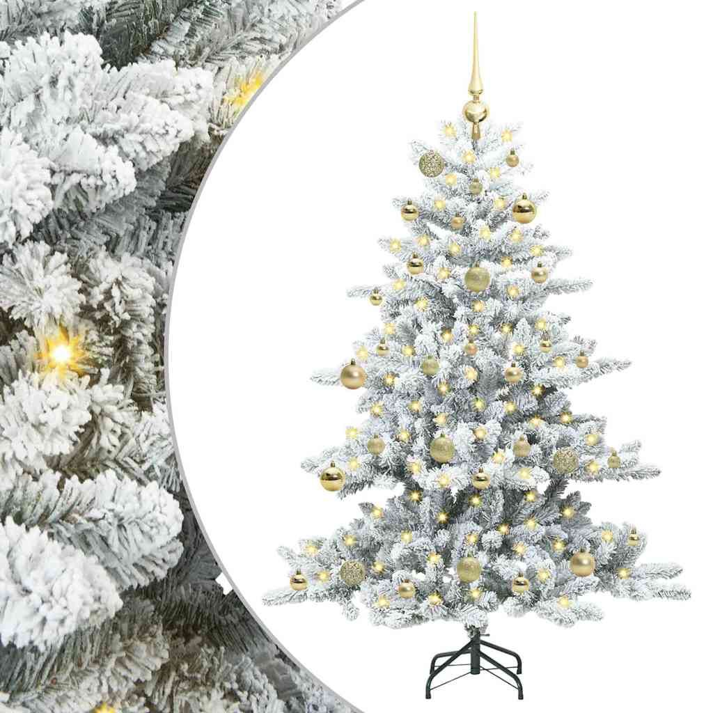 Artificial Hinged Christmas Tree PVC and Steel White 150 cm with LEDs &gold balls