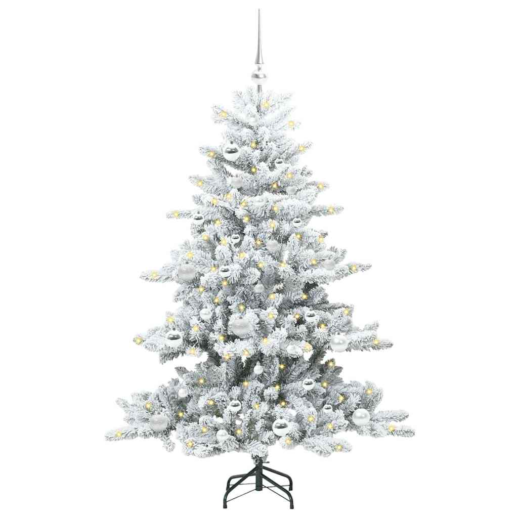 Artificial Hinged Christmas Tree PVC and Steel White 150 cm with LEDs &silver balls