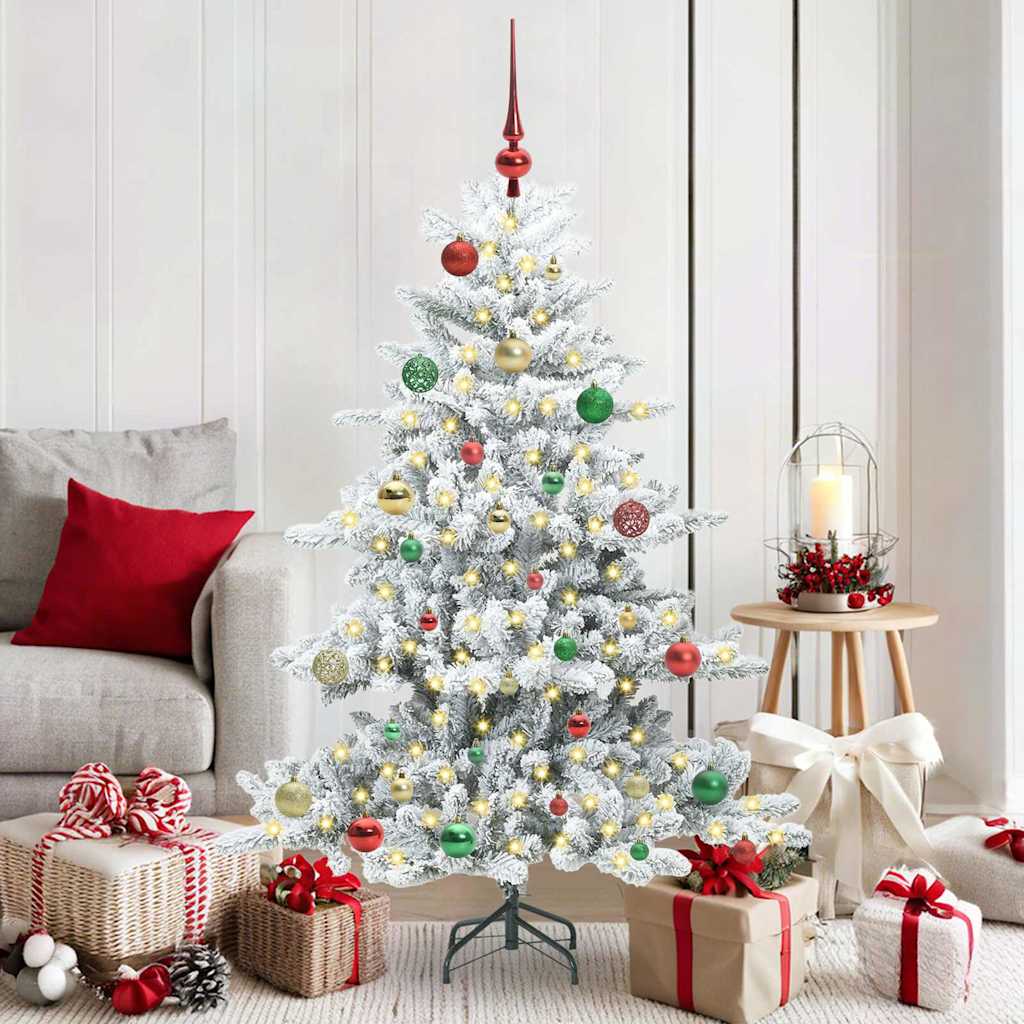 vidaXL Artificial Hinged Christmas Tree White 150 cm PVC and Steel 1
