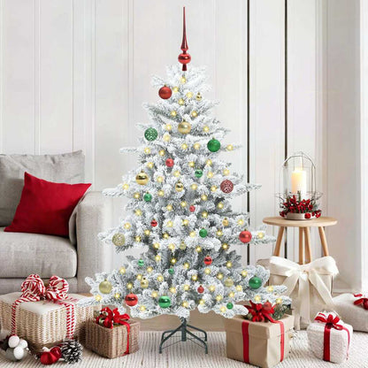Artificial Hinged Christmas Tree PVC and Steel White 150 cm with LEDs &multicolour balls