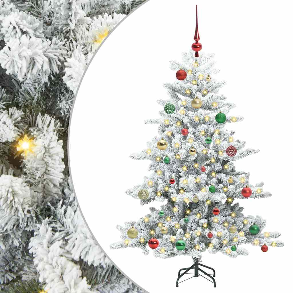Artificial Hinged Christmas Tree PVC and Steel White 150 cm with LEDs &multicolour balls