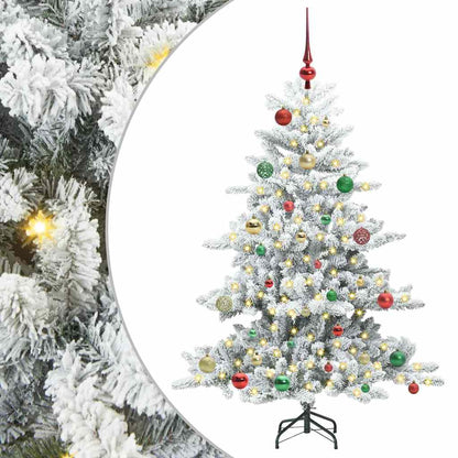Artificial Hinged Christmas Tree PVC and Steel White 150 cm with LEDs &multicolour balls