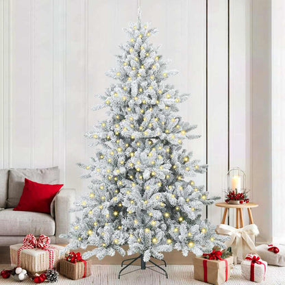 Artificial Hinged Christmas Tree PVC and Steel White 210 cm with LEDs