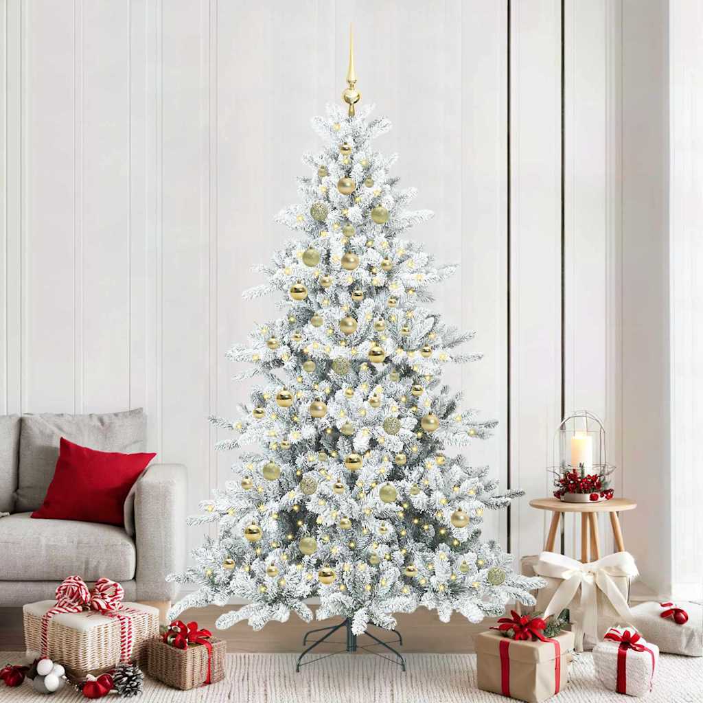 vidaXL Artificial Hinged Christmas Tree White 210 cm PVC and Steel 1