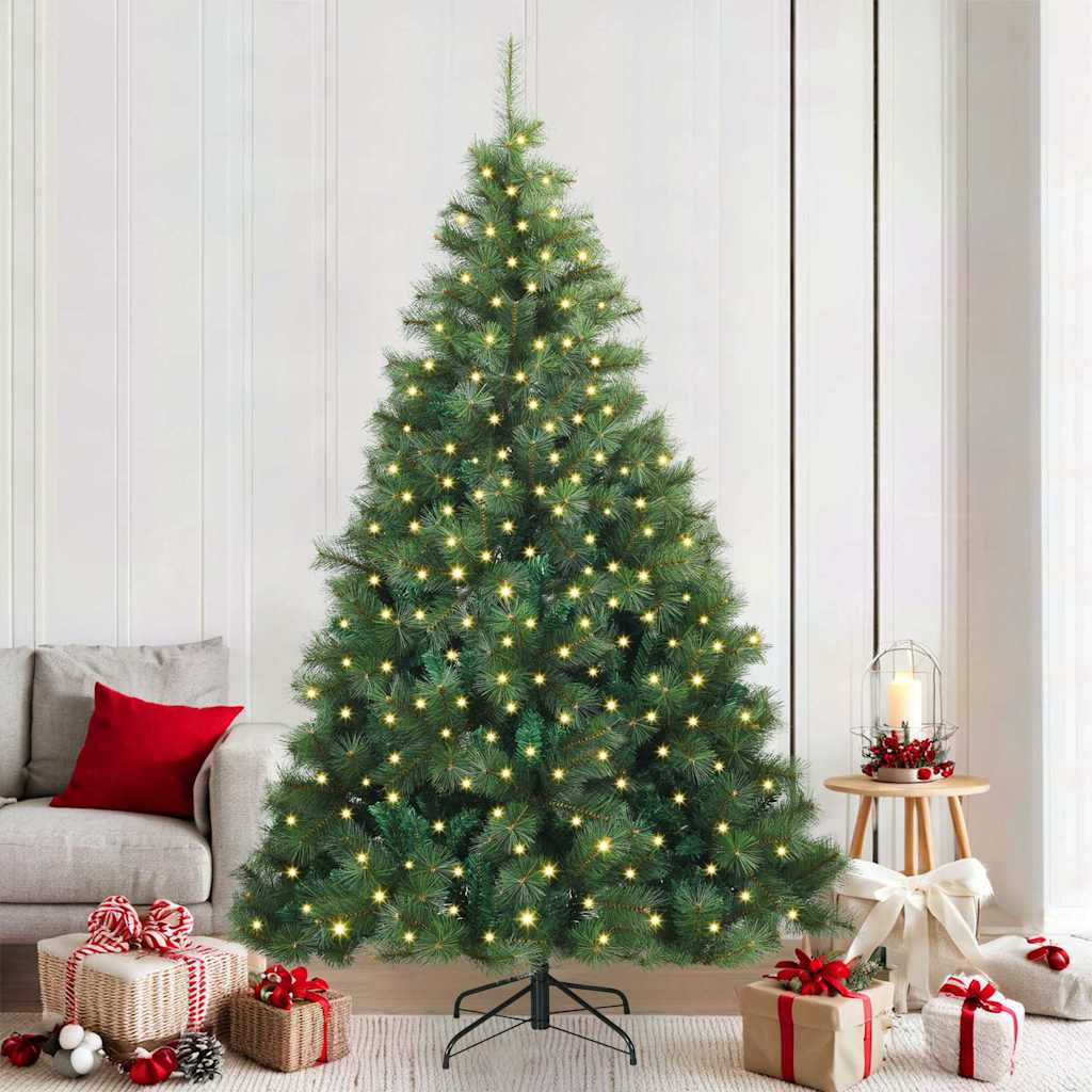 Artificial Christmas Tree with 300 LEDs PE and PVC Green 210 cm with LEDs
