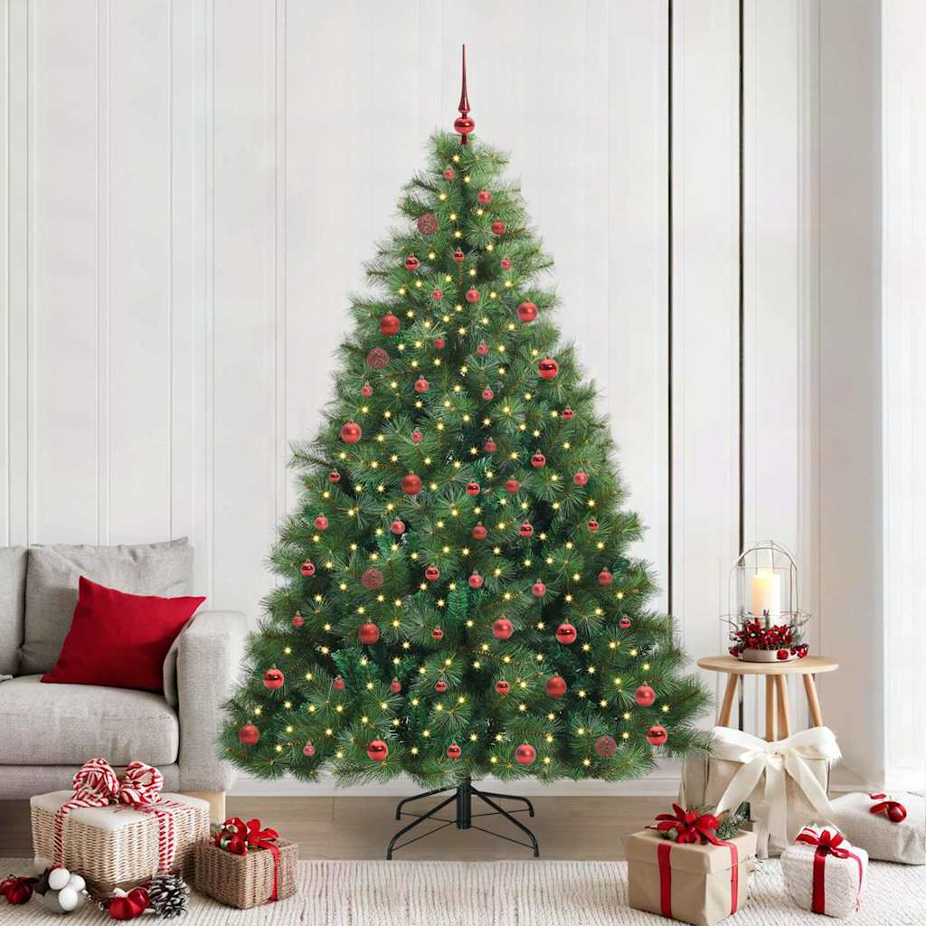 Artificial Christmas Tree with 300 LEDs PE and PVC Green 210 cm with LEDs &red balls