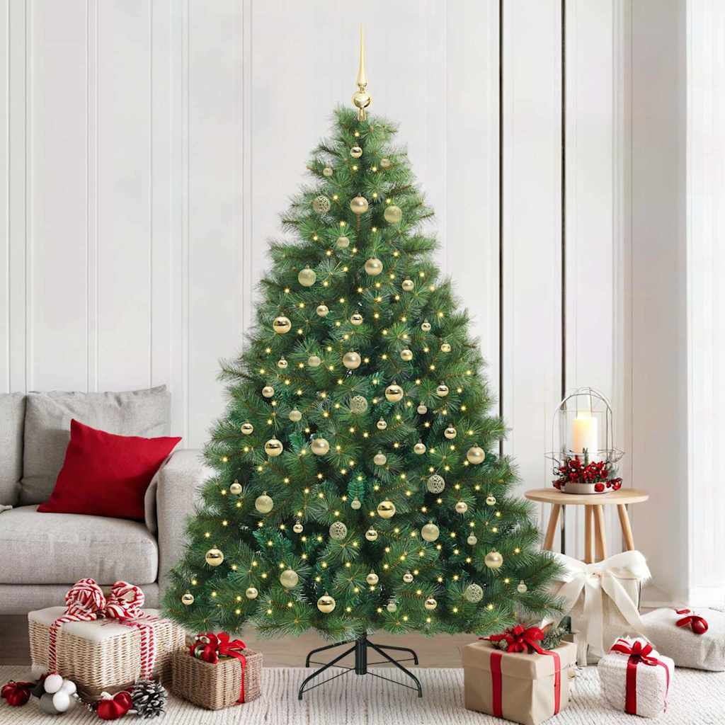 Artificial Christmas Tree with 300 LEDs PE and PVC Green 210 cm with LEDs &gold balls