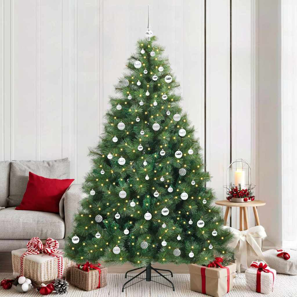 Artificial Christmas Tree with 300 LEDs PE and PVC Green 210 cm with LEDs &silver balls