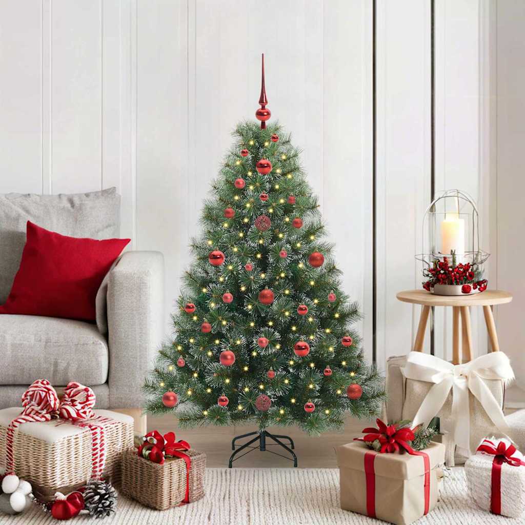 Artificial Christmas Tree Green PE and PVC White 120 cm with LEDs &red balls