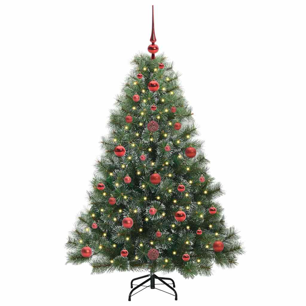 Artificial Christmas Tree Green PE and PVC White 120 cm with LEDs &red balls