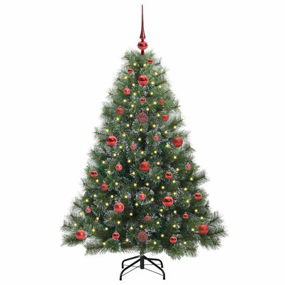 Artificial Christmas Tree Green PE and PVC White 120 cm with LEDs &red balls