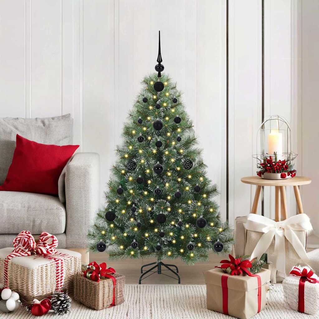 Artificial Christmas Tree Green PE and PVC White 120 cm with LEDs &black balls