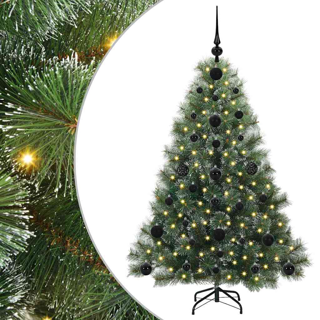 Artificial Christmas Tree Green PE and PVC White 120 cm with LEDs &black balls