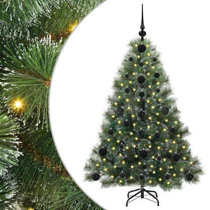 Artificial Christmas Tree Green PE and PVC White 120 cm with LEDs &black balls