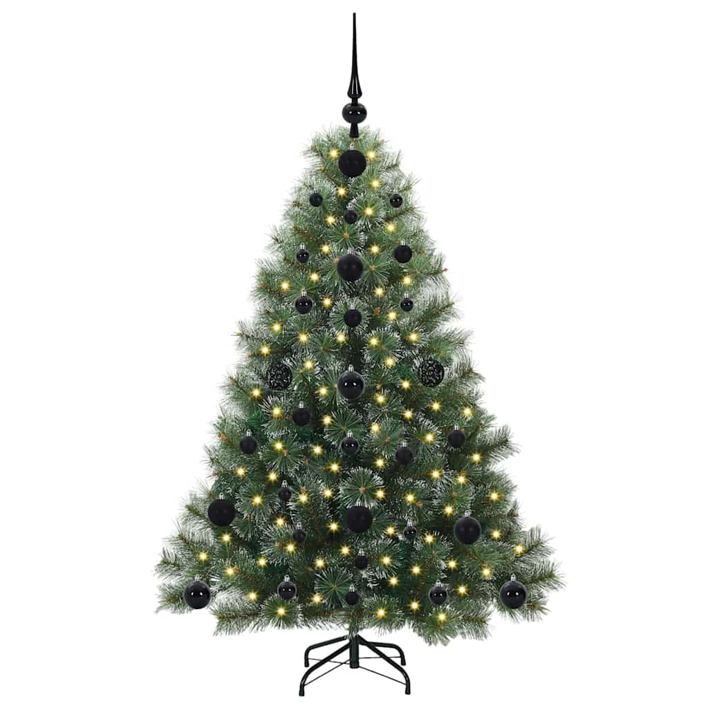 Artificial Christmas Tree Green PE and PVC White 120 cm with LEDs &black balls