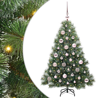 Artificial Christmas Tree Green PE and PVC White 120 cm with LEDs &pink balls