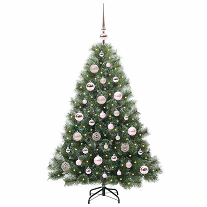 Artificial Christmas Tree Green PE and PVC White 120 cm with LEDs &pink balls