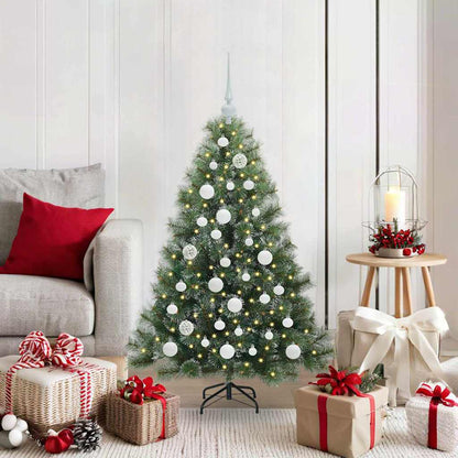 Artificial Christmas Tree Green PE and PVC White 120 cm with LEDs &white balls