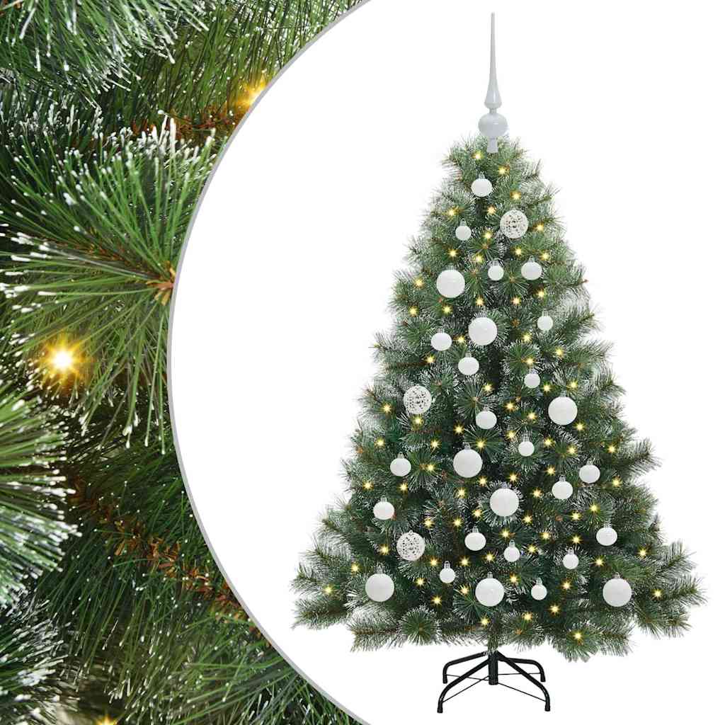 Artificial Christmas Tree Green PE and PVC White 120 cm with LEDs &white balls