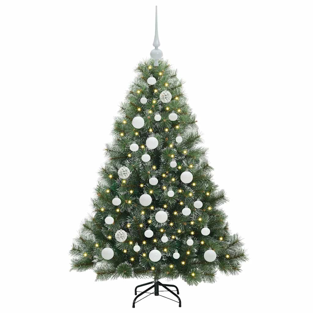 Artificial Christmas Tree Green PE and PVC White 120 cm with LEDs &white balls