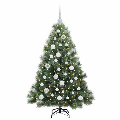 Artificial Christmas Tree Green PE and PVC White 120 cm with LEDs &white balls