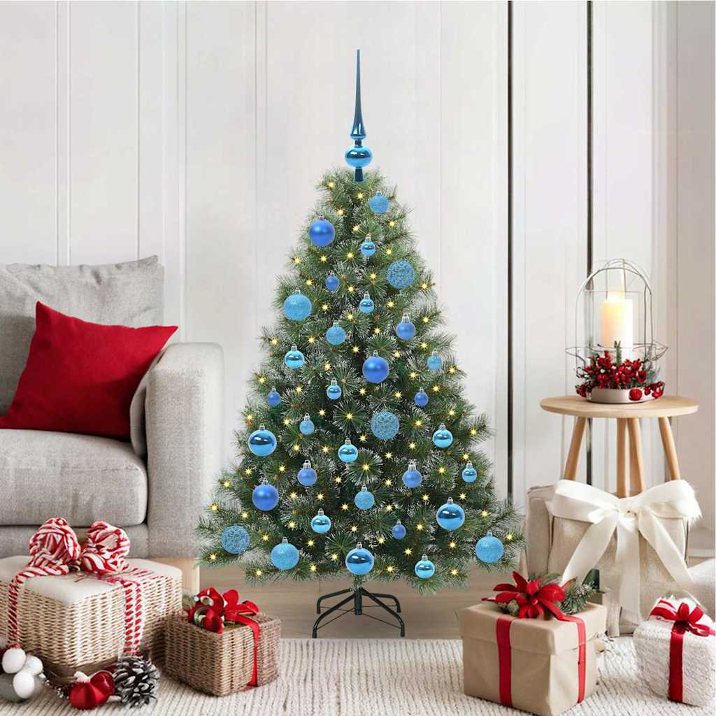 Artificial Christmas Tree Green PE and PVC White 120 cm with LEDs &blue balls