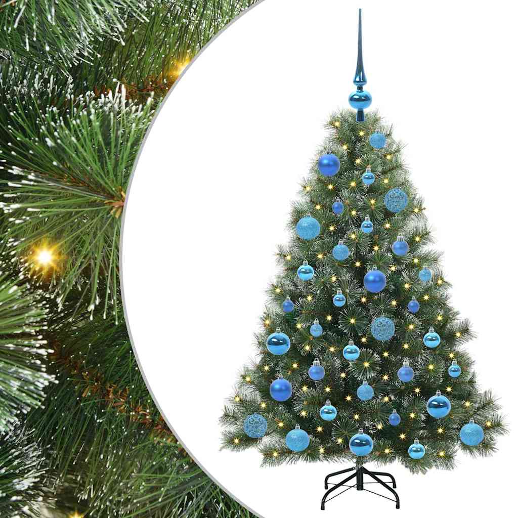 Artificial Christmas Tree Green PE and PVC White 120 cm with LEDs &blue balls