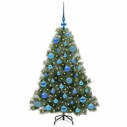 Artificial Christmas Tree Green PE and PVC White 120 cm with LEDs &blue balls