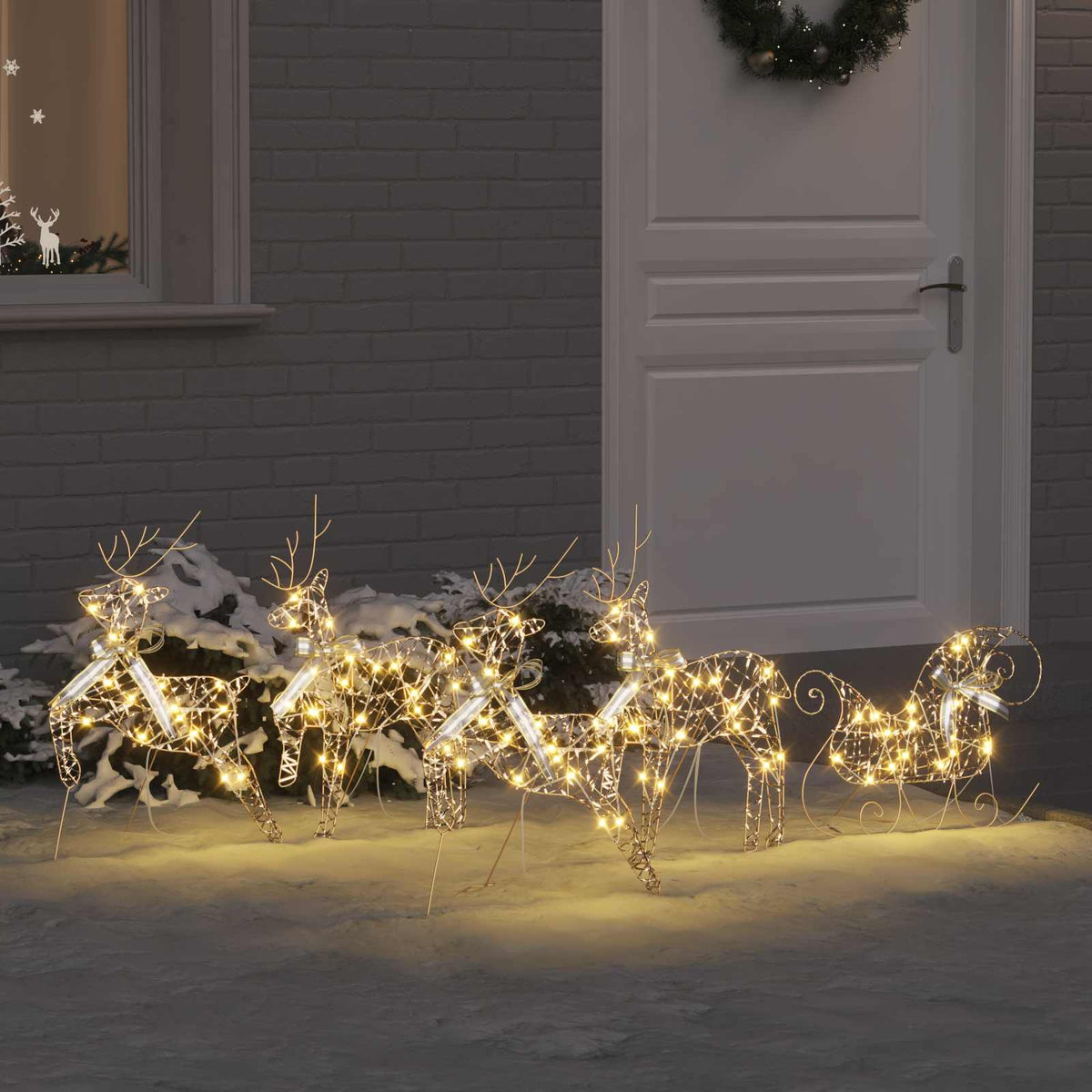 vidaXL Christmas Reindeer with sleigh 60 LEDs Warm White
