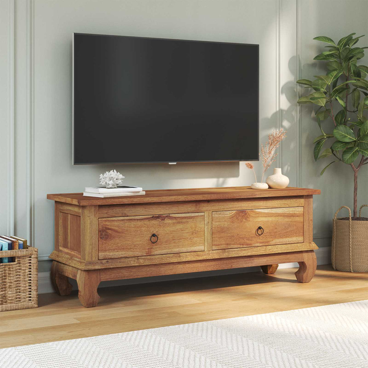 vidaXL TV Stand 110 x 35 x 40 cm Natural Solid Teak Wood 4