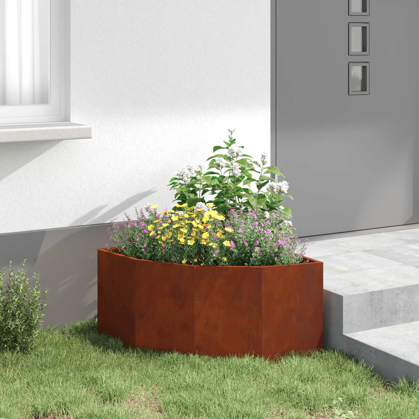 vidaXL Corner Planter Rusty 60 x 60 x 35 cm Weathering steel 4