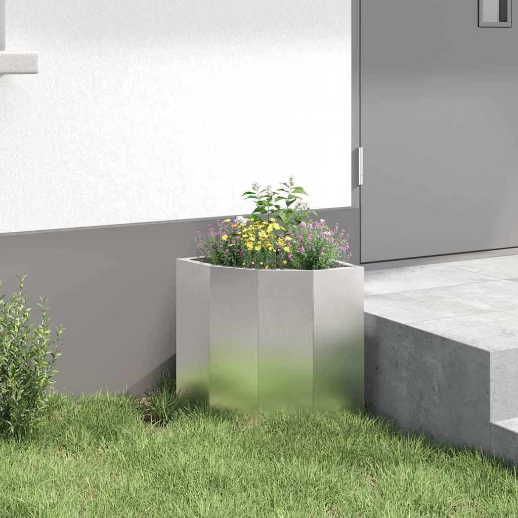 vidaXL Corner Planter Silver 30 x 30 x 35 cm Stainless steel 4