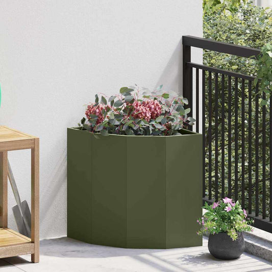 vidaXL Corner Planter Olive green 45 x 45 x 50 cm Steel 1