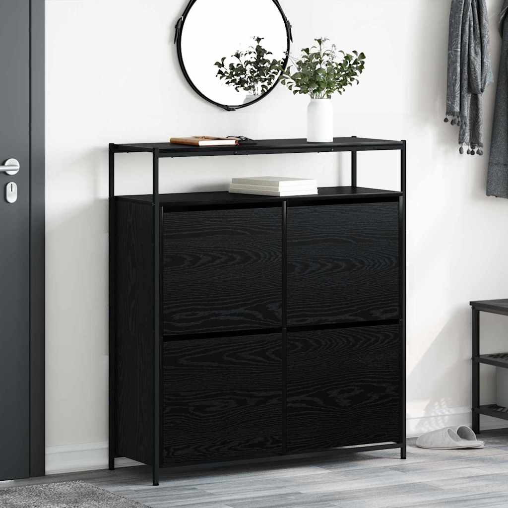 Shoe Cabinet with 4 Flip-Drawers 100x34x112 cm Black oak 100 cm