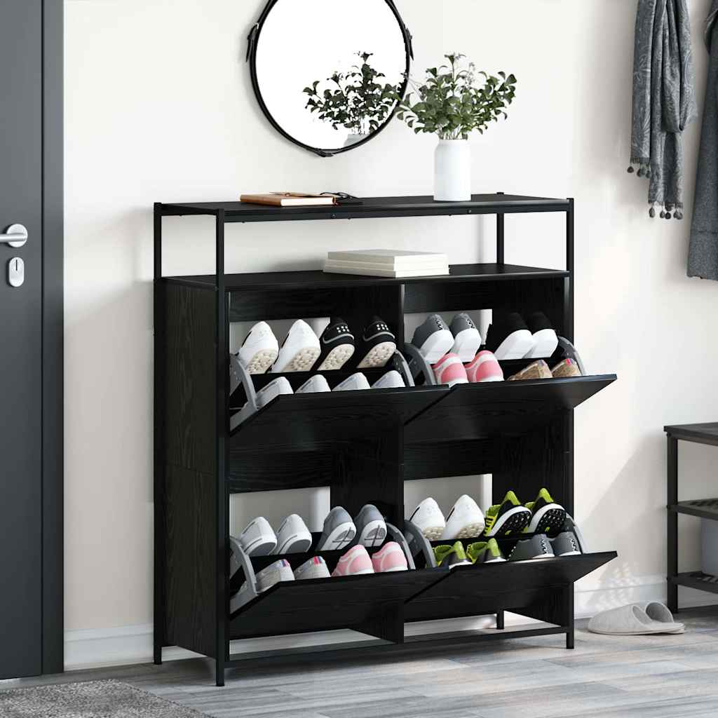 Shoe Cabinet with 4 Flip-Drawers 100x34x112 cm Black oak 100 cm
