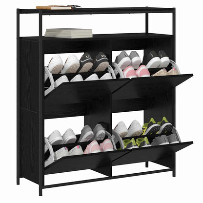 Shoe Cabinet with 4 Flip-Drawers 100x34x112 cm Black oak 100 cm