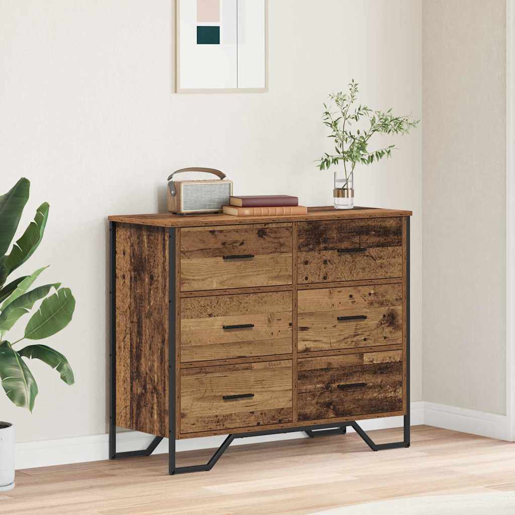 vidaXL Chest of Drawers 6-Drawer Old Wood 91 x 35.5 x 74.5 cm 1