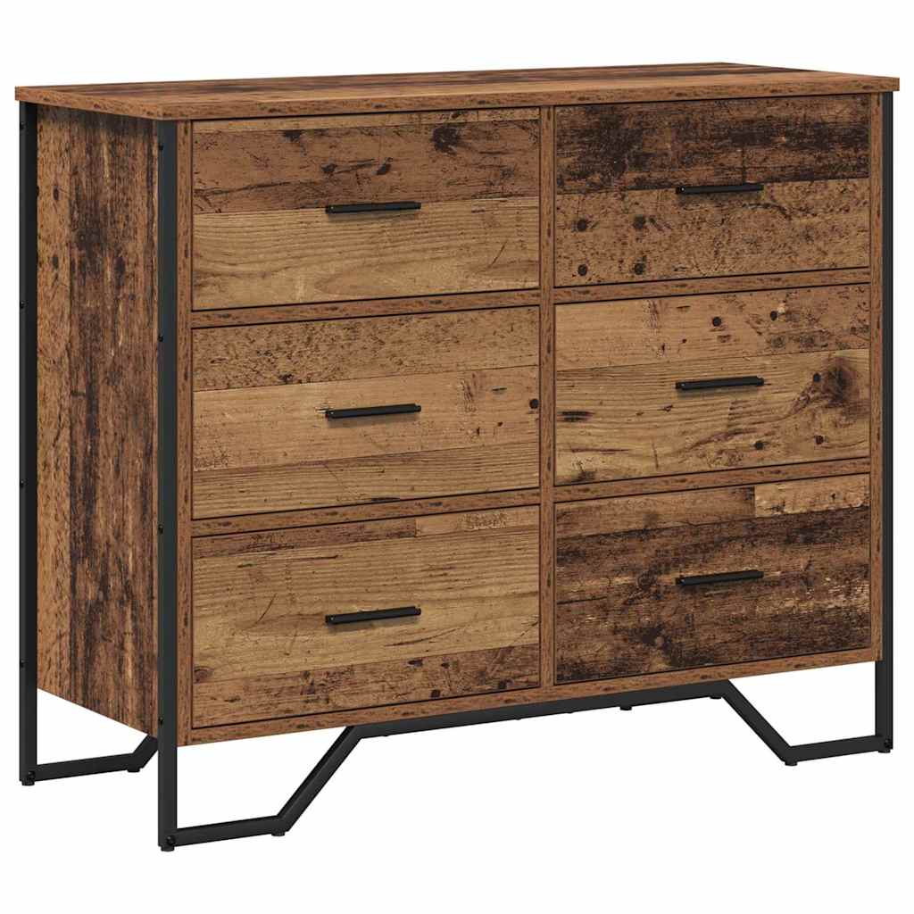 vidaXL Chest of Drawers 6-Drawer Old Wood 91 x 35.5 x 74.5 cm 2