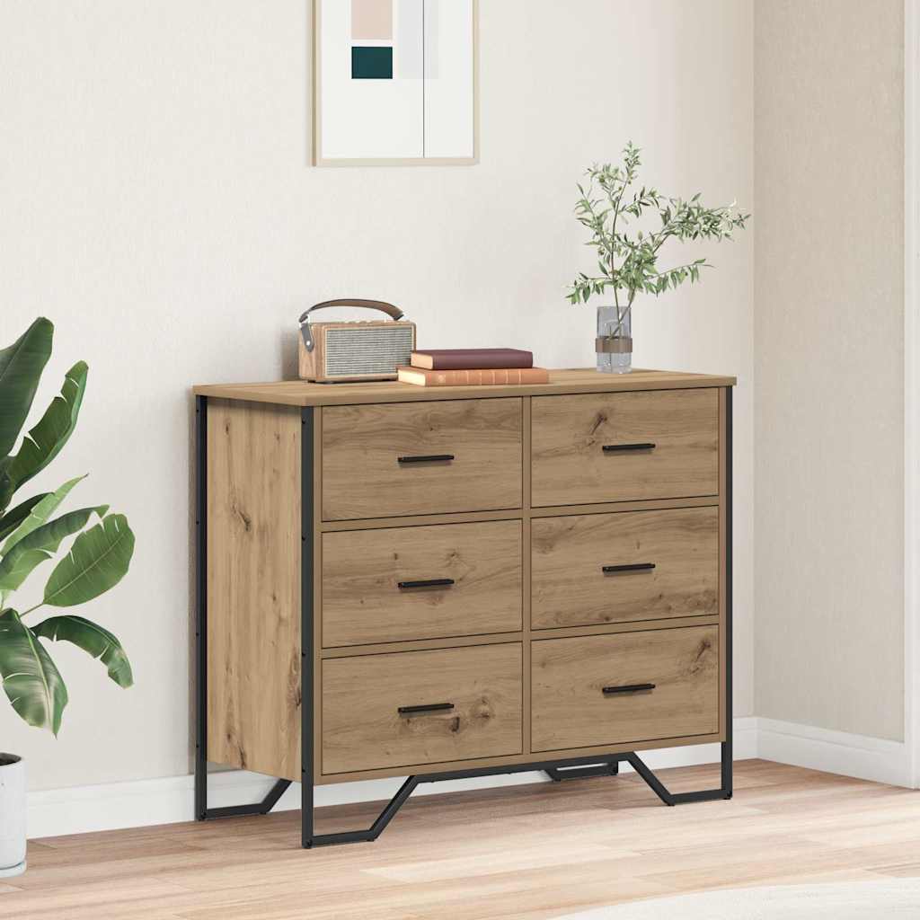 vidaXL Chest of Drawers 6-Drawer Artisan Oak 91 x 35.5 x 74.5 cm 1